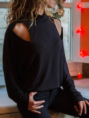 Sexy Round Collar Off Shoulder Plain Shirt