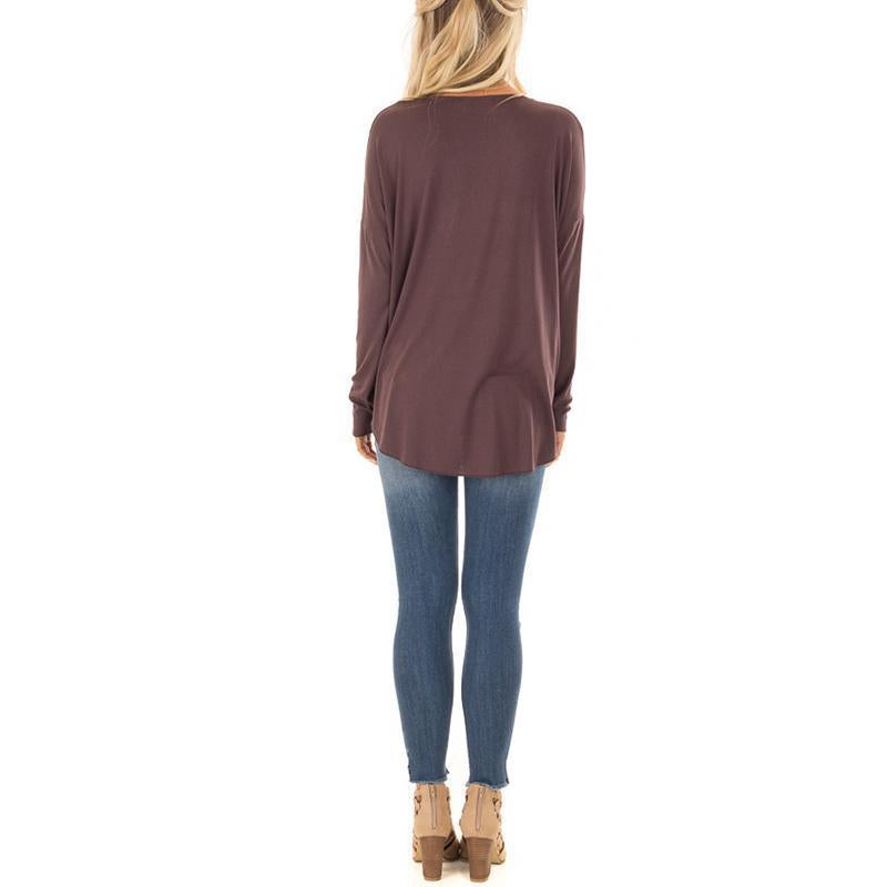 V Neck Pleated Long Sleeve Plain T-Shirts