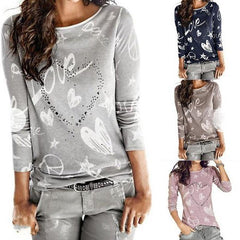 Round Neck  Diamante  Printed T-Shirts