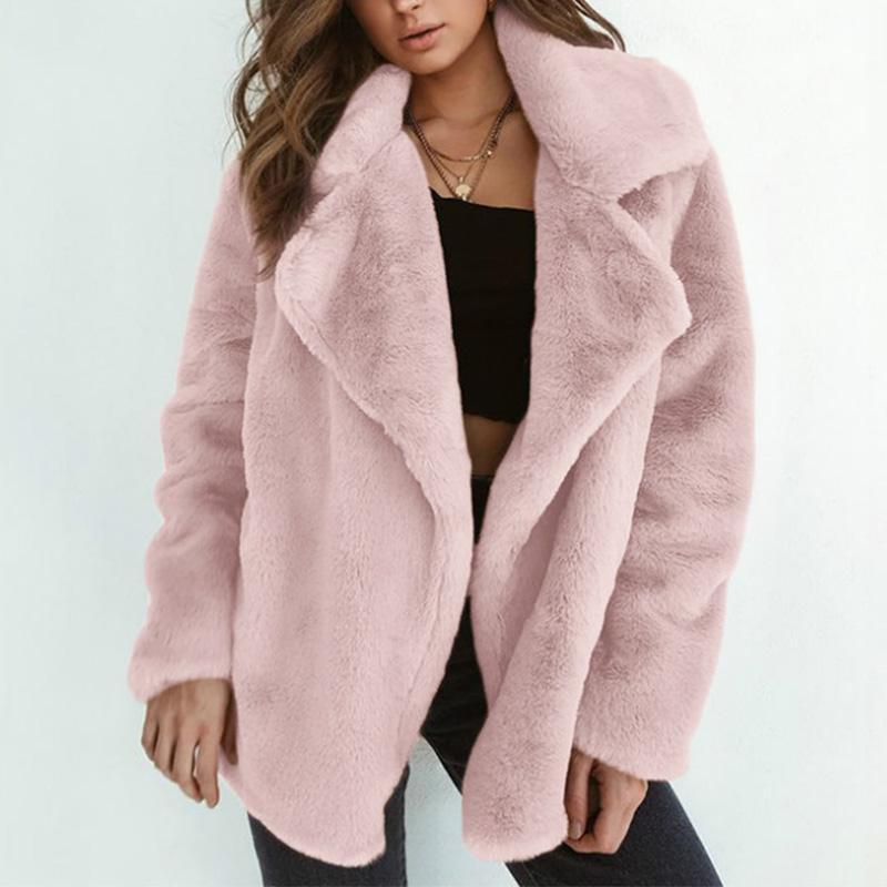 Fashion Lapel Plain Long Sleeve Thick Coat