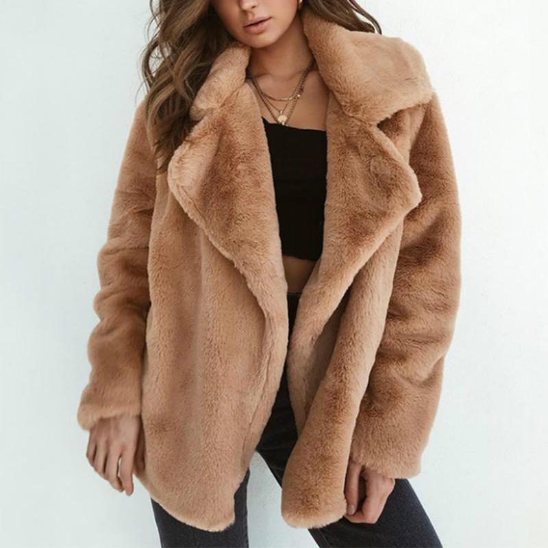 Fashion Lapel Plain Long Sleeve Thick Coat