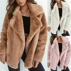 Fashion Lapel Plain Long Sleeve Thick Coat