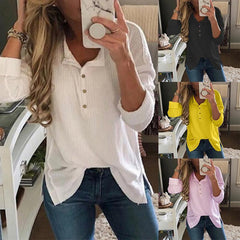 Fashion Button Long Sleeve Plain T-Shirts