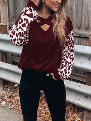 V-neck crossed leopard print casual long-sleeve T-shirts