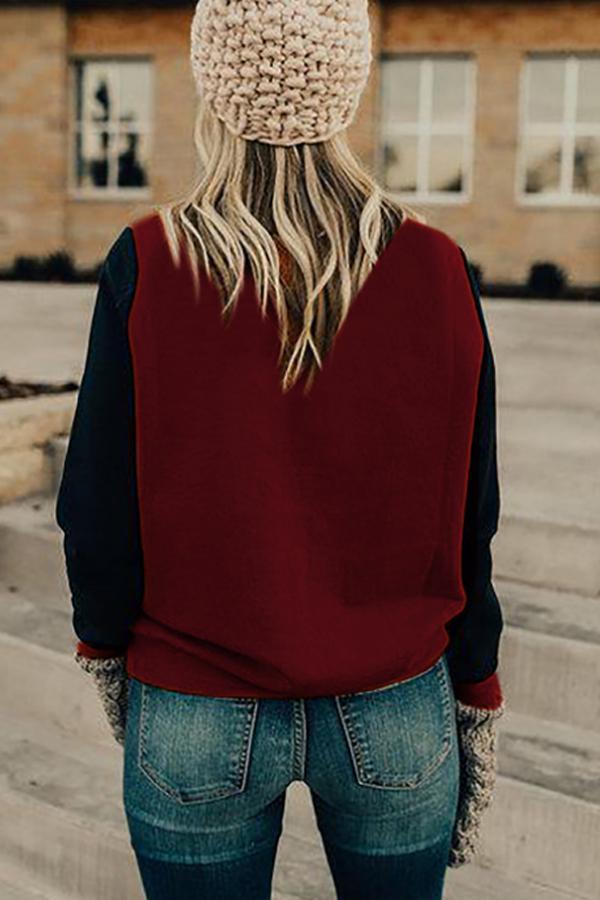 Round  Neck  Patchwork  Basic  Sweatshirts