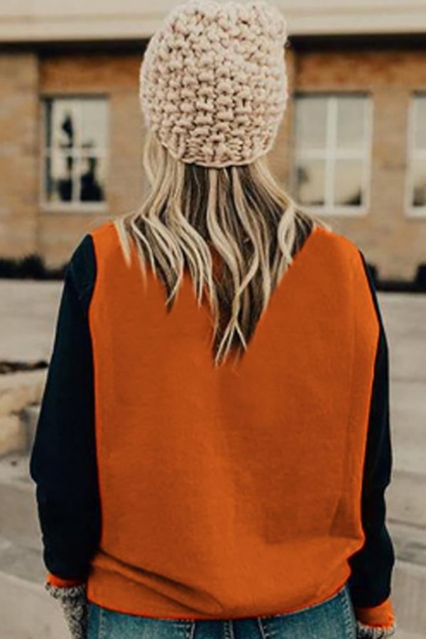 Round  Neck  Patchwork  Basic  Sweatshirts