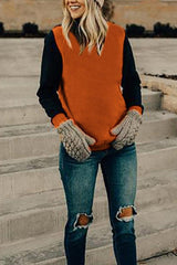 Round  Neck  Patchwork  Basic  Sweatshirts