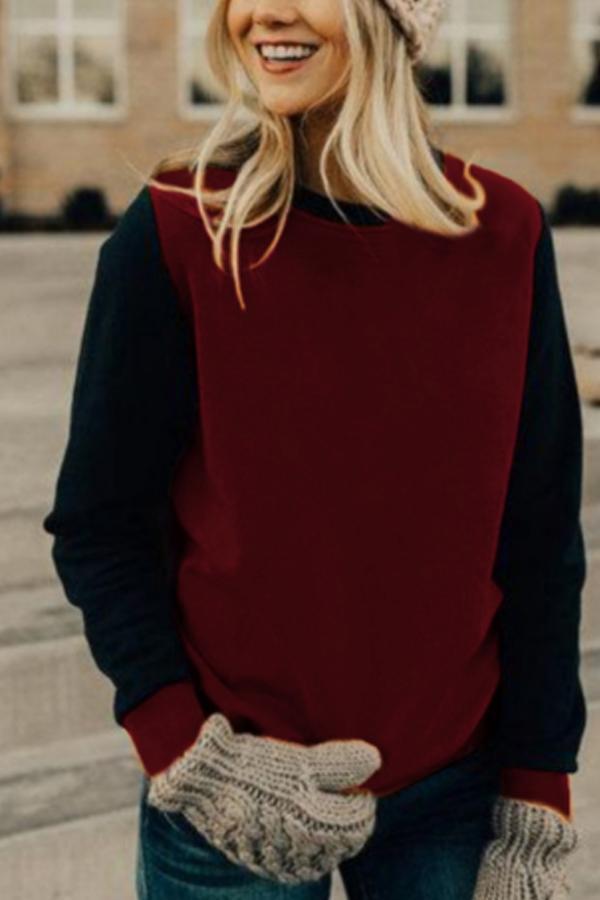 Round  Neck  Patchwork  Basic  Sweatshirts