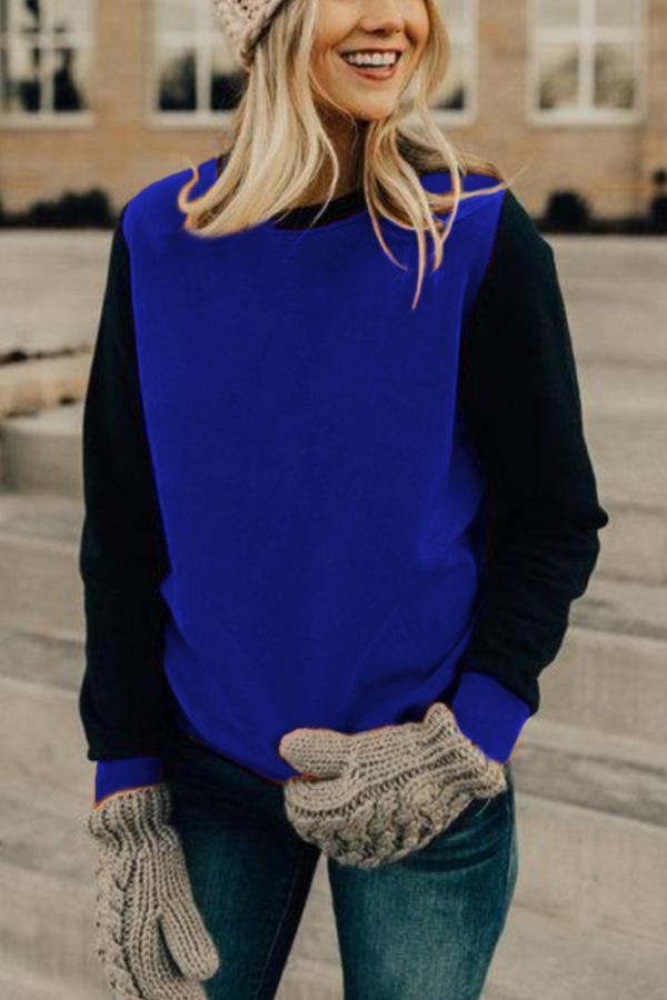 Round  Neck  Patchwork  Basic  Sweatshirts