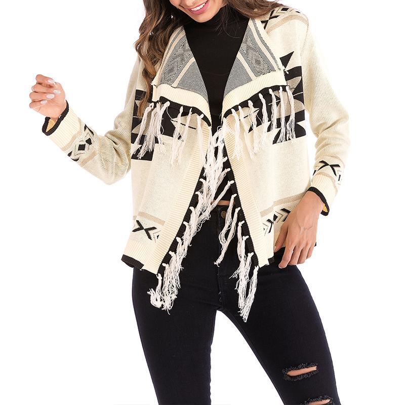 Bohemian Printed Long Sleeve Tassels Casual Cardigans