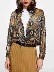 Fashion Loose Snake Printed Long Sleeve Blouses