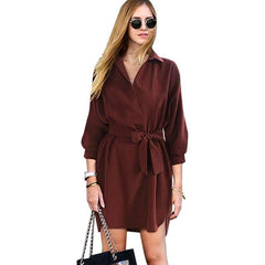 Fashion Loose Lapel Three quarter sleeve Lacing Skater Dresses