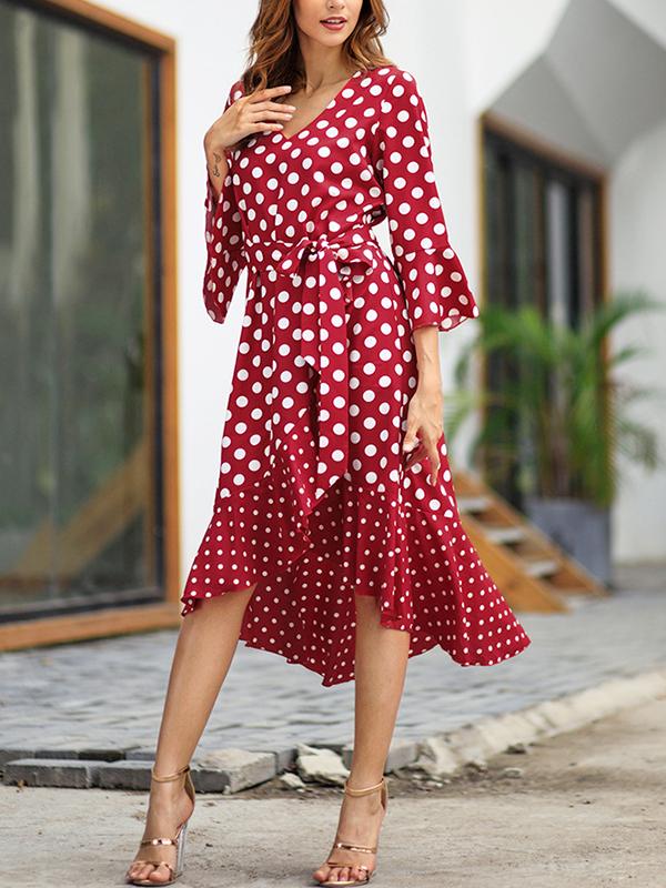 Woman Street Fashion Pot Printed V Neck Maxi Dresses