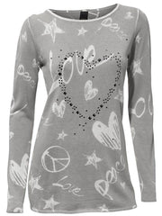 Round Neck  Diamante  Printed T-Shirts