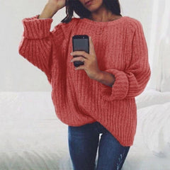Fashion Round Neck Long Batwing Sleeve Knitting Plain Sweaters