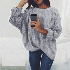 Fashion Round Neck Long Batwing Sleeve Knitting Plain Sweaters