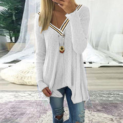 Stitching A Sexy V-Neck Irregular Knitted Sweater