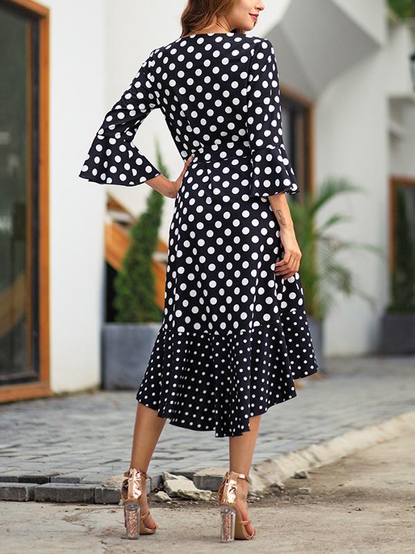 Woman Street Fashion Pot Printed V Neck Maxi Dresses