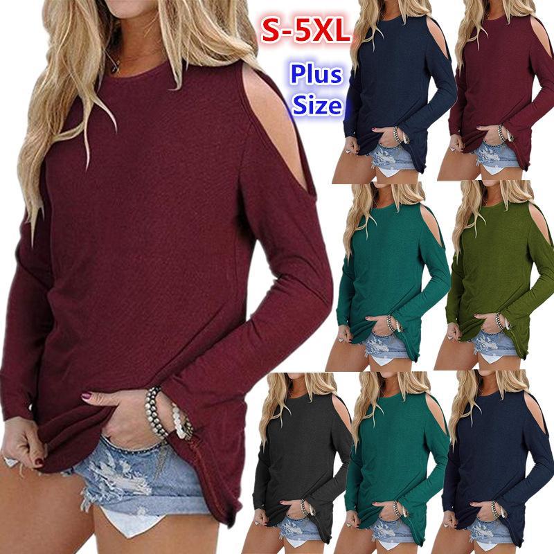 Sexy Shoulder Off Plain Multi-Color Long Sleeve Blouse