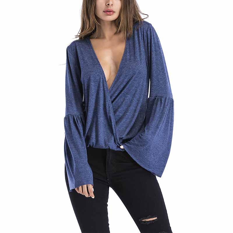 Sexy Deep V Neck Long Sleeve Cross Style Sweater