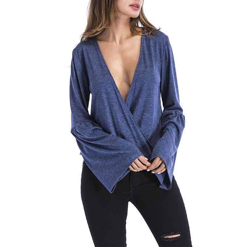 Sexy Deep V Neck Long Sleeve Cross Style Sweater