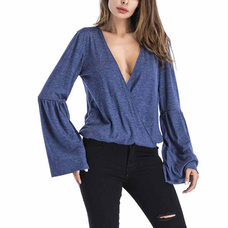 Sexy Deep V Neck Long Sleeve Cross Style Sweater