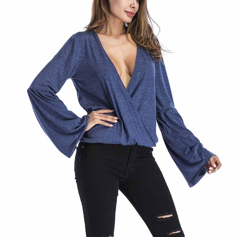 Sexy Deep V Neck Long Sleeve Cross Style Sweater