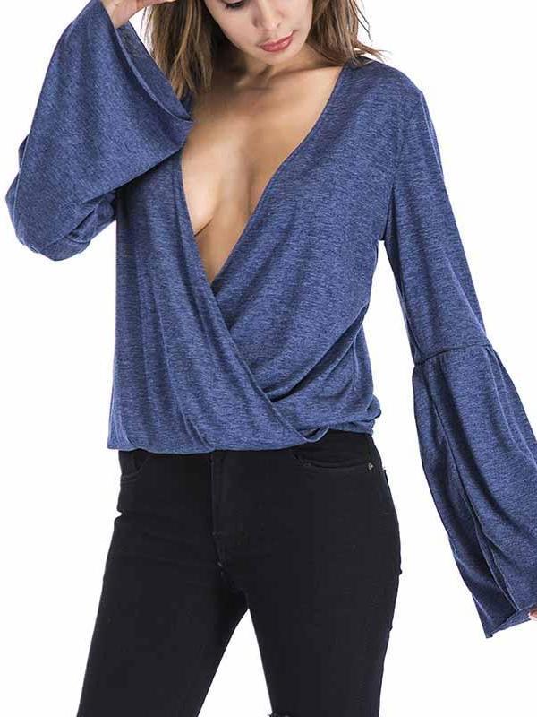 Sexy Deep V Neck Long Sleeve Cross Style Sweater