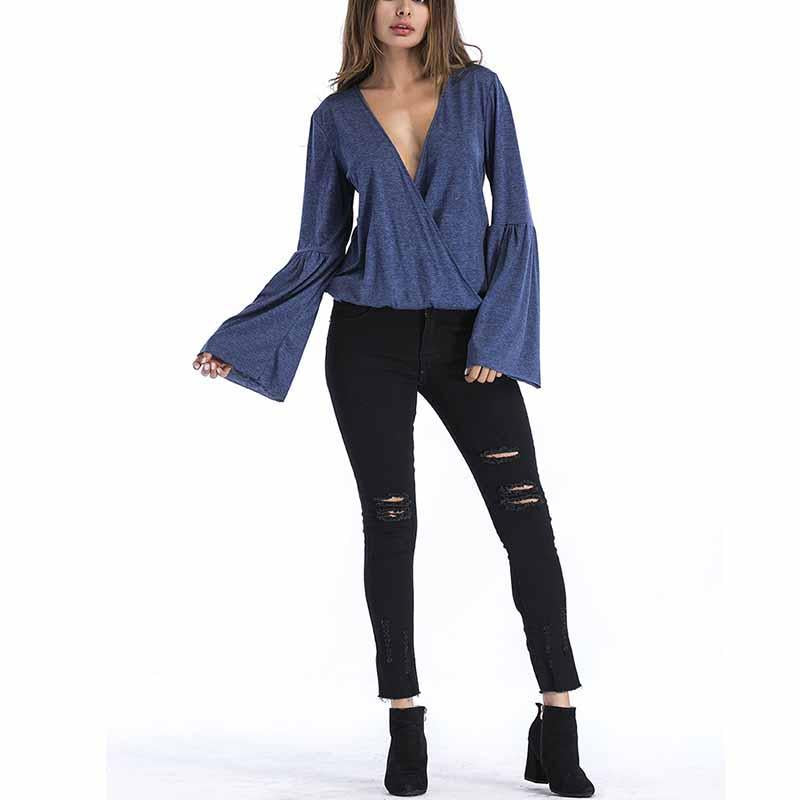 Sexy Deep V Neck Long Sleeve Cross Style Sweater