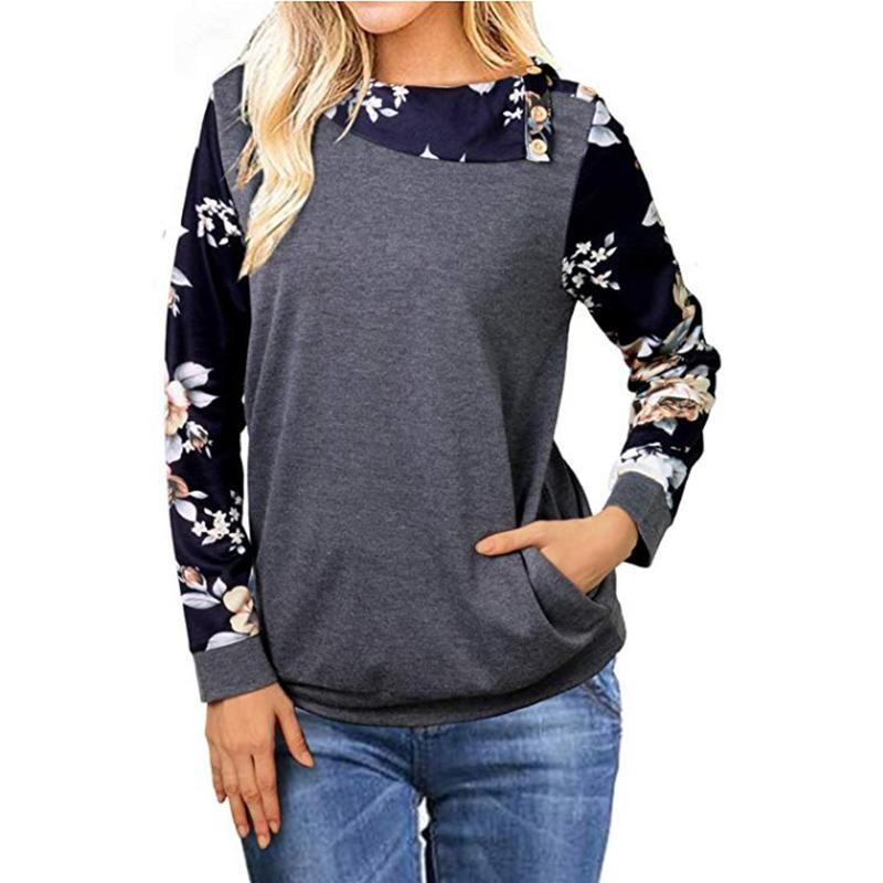 Fashion  Lapel  Floral Printed  Button Casual Blouse