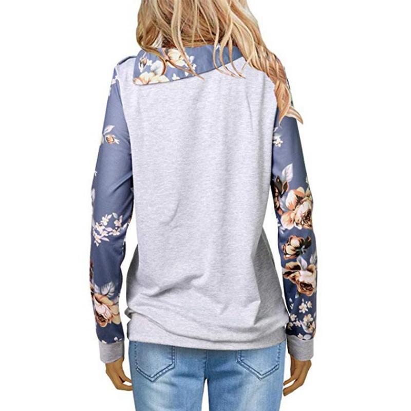 Fashion  Lapel  Floral Printed  Button Casual Blouse