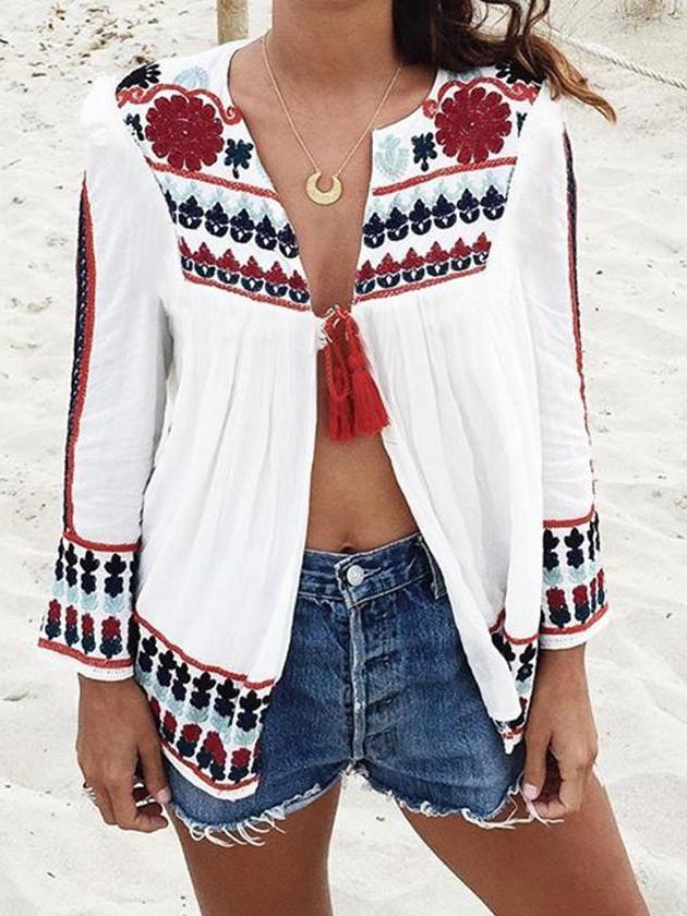 Bohemia Loose Chiffon Digital Printing Vacation Cardigan Shirt