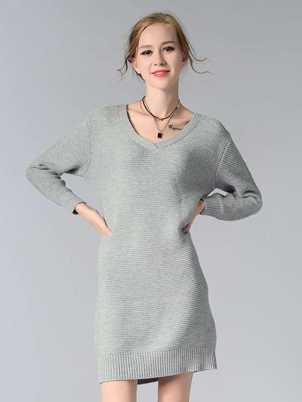 Fashion Pure Knit Long sleeve Shift Dresses