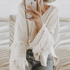 Round Neck Long Sleeve Tassel Fashion Knitting Sweaters