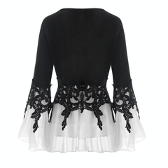 Round Neck Patchwork Long Sleeve Shirt