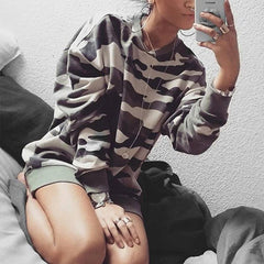 Round Neck Camouflage Printed Long Sleeve Sweatshirts