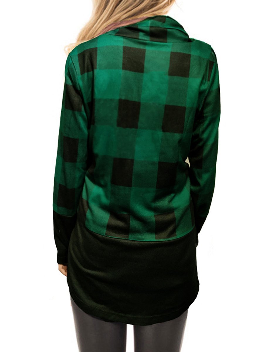 Woman Thin Grid Long Sleeve High Collar Sweatshirts