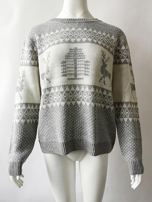 Winter Christmas Geometric Moose Knit Sweater