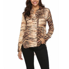 Fashion Printed Long Sleeve Pocket Casual Blouses