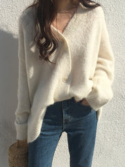 V-Neck Long Sleeve Buttoned Casual Sweater