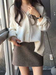 V-Neck Long Sleeve Buttoned Casual Sweater