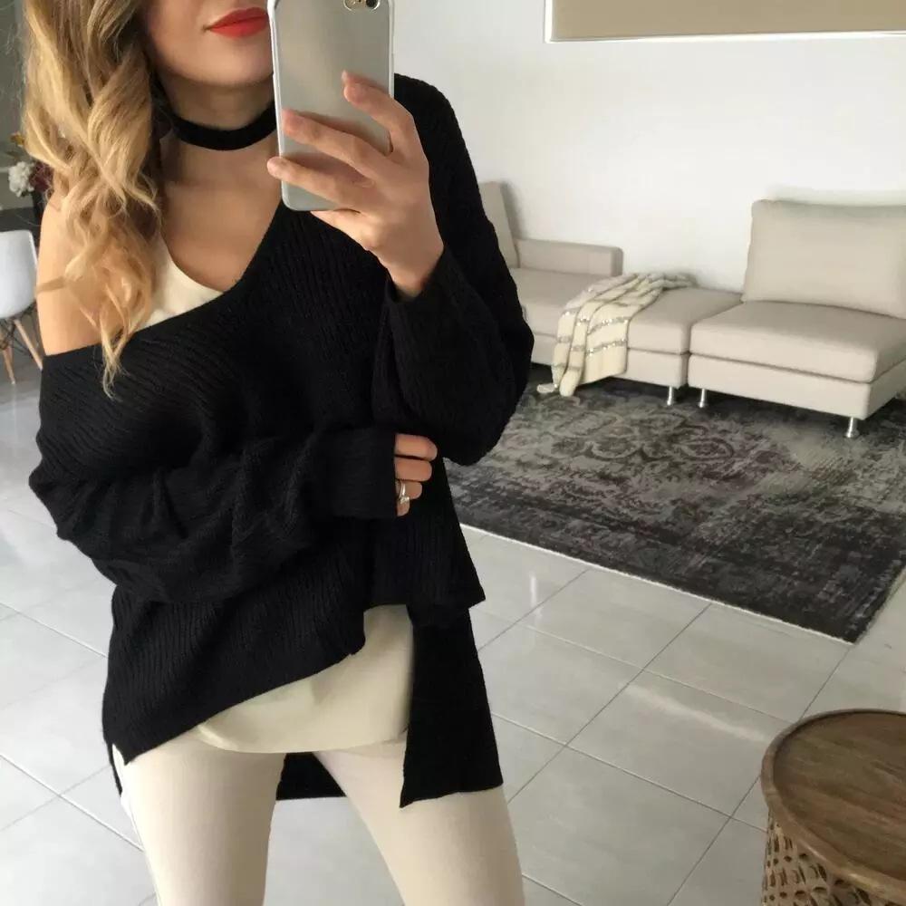 Sexy V-Neck Shoulder Out Irregular Sweater