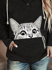 White cat printed fashion with pocket women hoodied