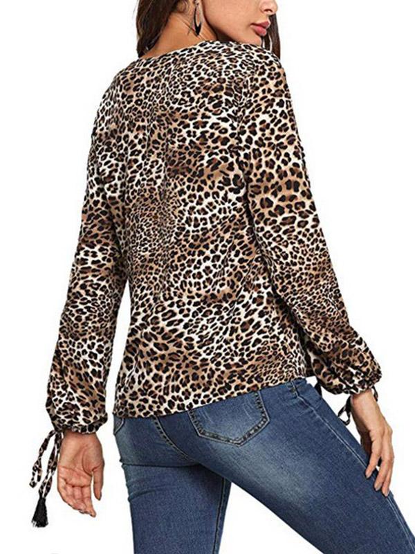 Fashion Leopard Animal Printed Woman Long Sleeve Blouses