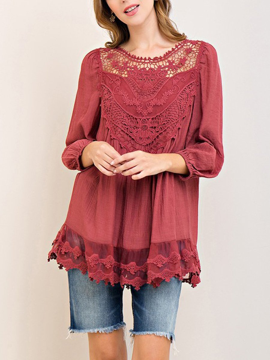 Autumn Lace Elegant Long Sleeve Woman Fashion Blouses