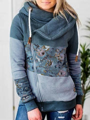 Paneled Long Sleeve Shift Floral Hoodies
