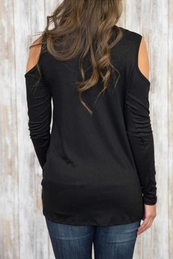 Open Shoulder  Asymmetric Hem  Plain T-Shirts