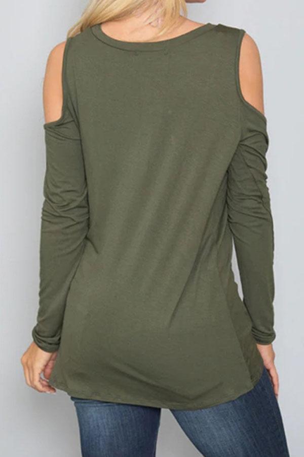 Open Shoulder  Asymmetric Hem  Plain T-Shirts