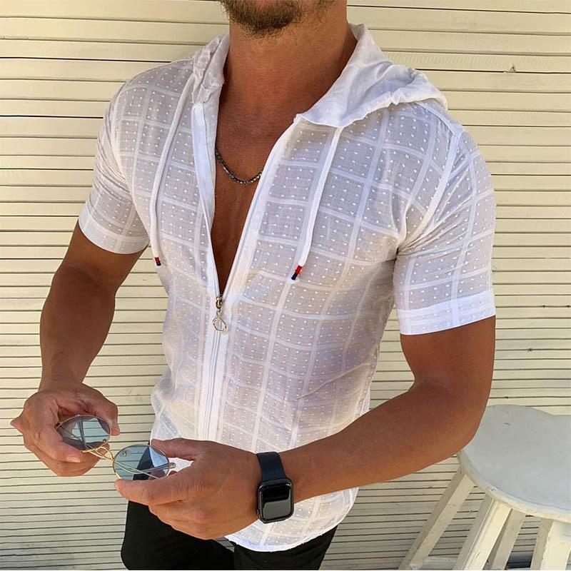 Casual Short Sleeve Hooded Zipper T-Shirt