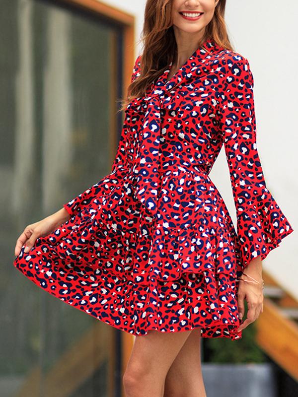 slim dress long sleeves tie collar woman skater dress